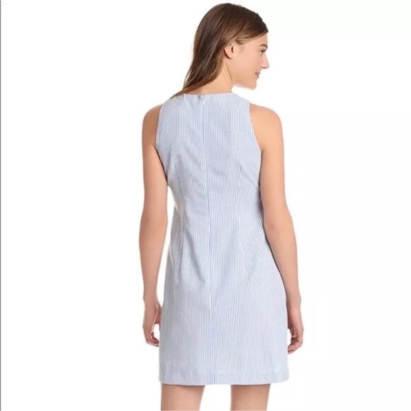 NWOT Women’s London Times Crochet Lace Panel Seersucker Stripe Shift Dress - Picture 2 of 11